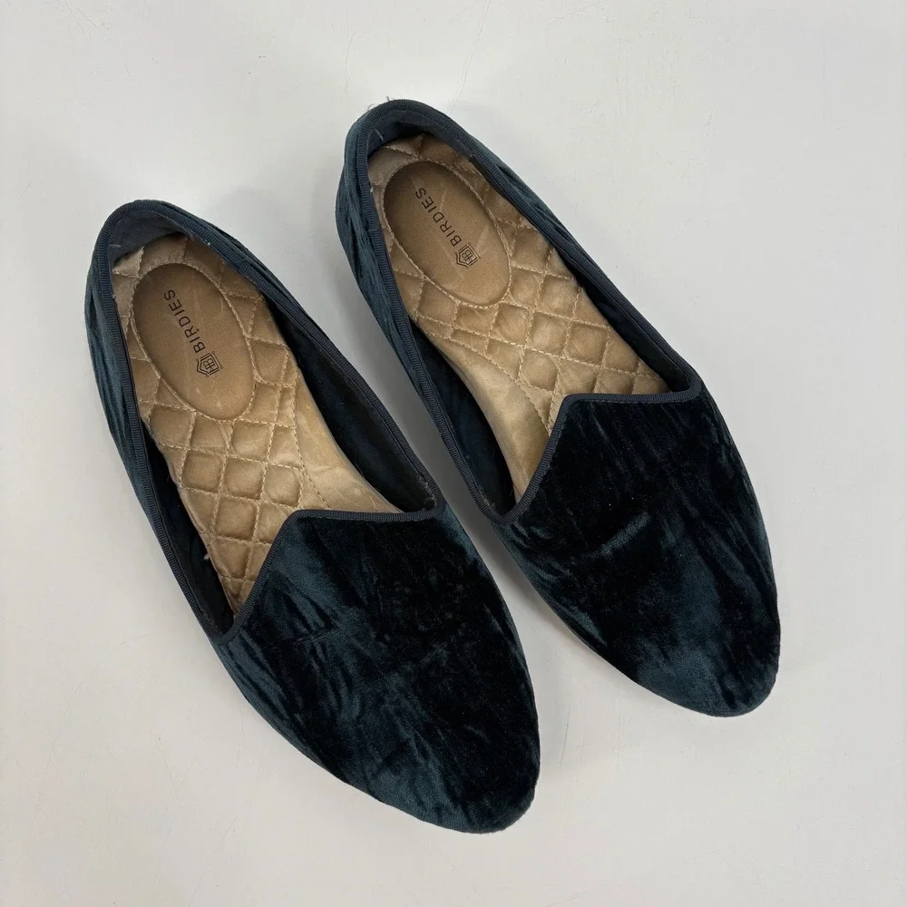 Women's Birdies The Heron‎ Crushed Blue Velvet Flats Size 7 - Picture 3 of 10